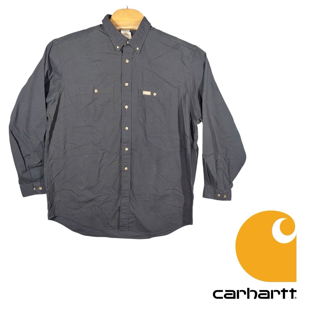 Vtg Carhartt Heavyweight Workshirt Mens XL‎ Gray *Discoloring On Front*